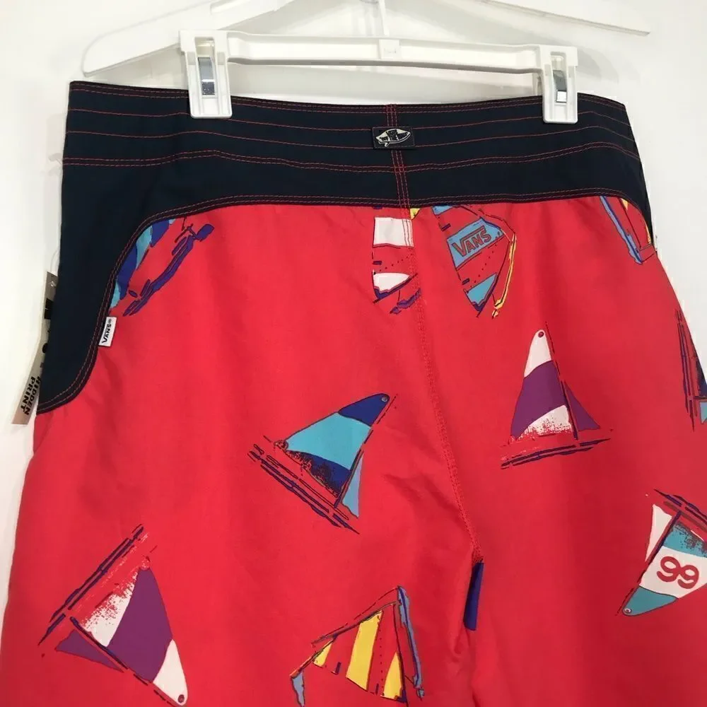 Vans The Era Classic Red Navy Blue Sailing Hidden Print Board Shorts NEW